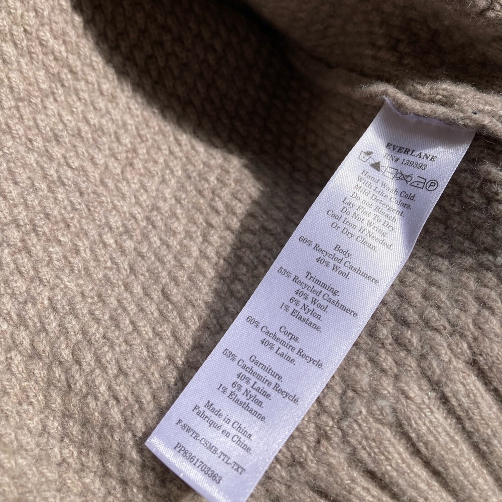 Everlane Cashmere & Wool Blend Waffle Knit Turtleneck Sweater Neutral Color - Picture 15 of 17